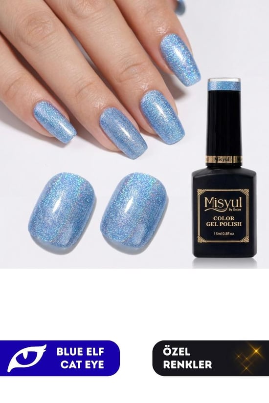 Misyul Uv Led Kalıcı Oje Nail Art 15 Ml Blue Elf Cat Eye Ec04