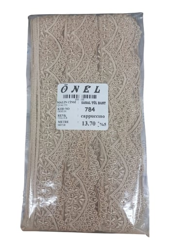 Dantel Polyester Sanal Tül Bant Cappucino 13,70 Metre En 6 Cm On-784-c