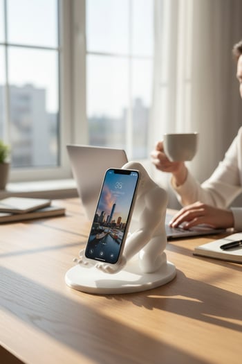 Goril Figürlü Telefon Standı Beyaz