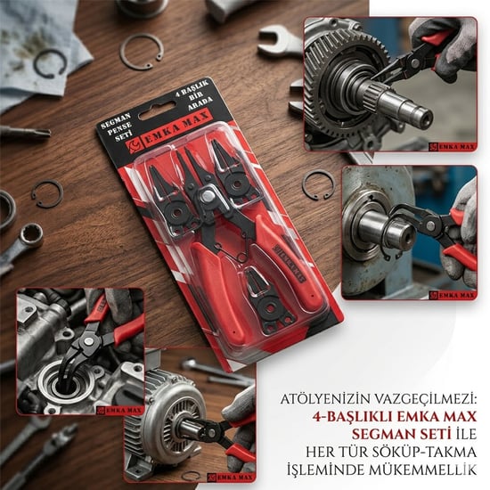 Emka Max-5572 ( 4in1 ) Segman Pense Seti ( İç ve Dış Kelepçe ) ( Değiştirilebilir Başlık )