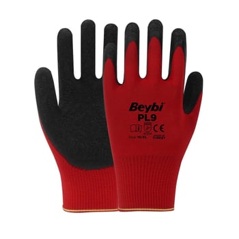 Beybi Pl9 Kırmızı Polyester Örme Lateks Iş Eldiveni 10 Beden