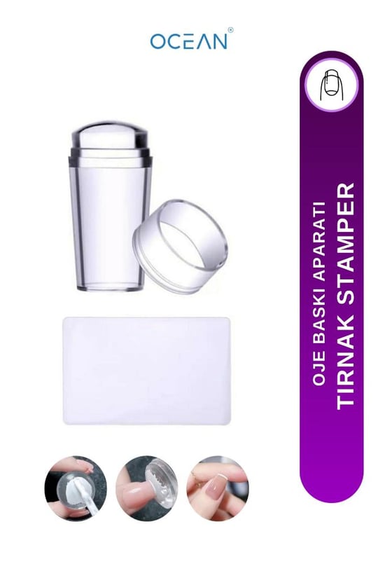 Ocean Tırnak Desen Basma Mühürü Stamper Şeffaf + Sıyırıcı Asu-195