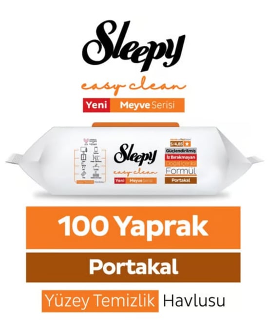 Sleepy Meyve Serisi Yüzey Temizlik Havlusu Mendili Portakal 100 Yaprak