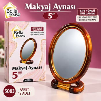 Kahverengi Oval 5 İnch Makyaj Aynası Bella House