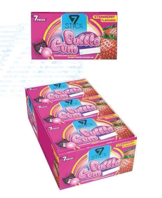 7 STICK Çilek Aromalı Balonlu Sakız 14,5 gr X 24'lü Paket