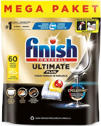 Finish Ultimate Plus Hepsi Bir Arada 60 Kapsül Limon Bulaşık Makinesi Tableti