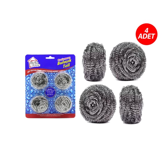 İnura Global Bella House K-7255 ( 4pcs ) ( Vakumlu ) Bulaşık Top Teli ( Paslanmaz )