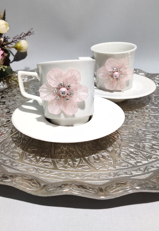 Kirlinova® Pembe Çiçek Porselen 2'li Fincan