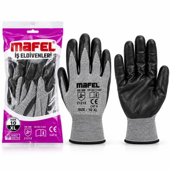 İnura Global Zebra No 10 Xl Nitril İşçi Eldiven Poşetli Ambalaj Kesilme Direnç Gri Siyah Mf-040