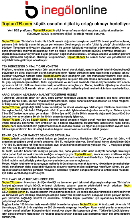 İnegöl Online: ToptanTR.com Küçük Esnafa Dijital Ticarette Güç Katıyor