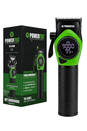 Powertec Tr-5100 Göstergeli Ayarlanabilir 9000 Rpm Hız Kaydırmaz Gövdeli Tıraş Makinesi Yeşil