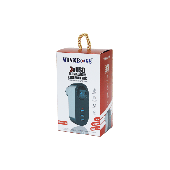 Winnboss Model-3400 ( Termal Akım Korumalı ) ( 1xpriz ) ( 3xusb ) Duvar Tipi Priz ( 10a & 2500w & Usb 2.1a ) ( 2500w )