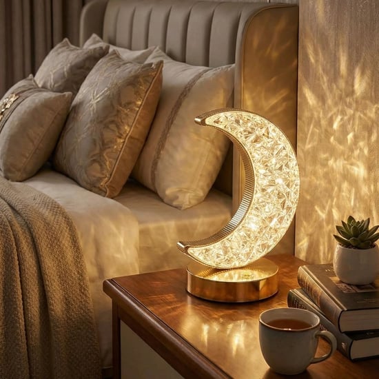 Buffer® Hilal Ay Model Kristal Led Masa Lambası – Dokunmatik, 3 Renk İşık Modlu, Şarjlı Mini Dekorat