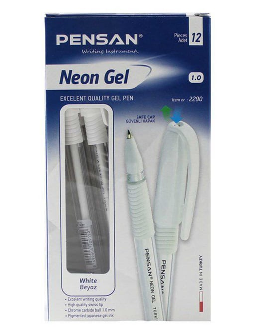 Pensan Beyaz Tükenmez Kalem Neon Jel 1.0 Mm 12 Adet