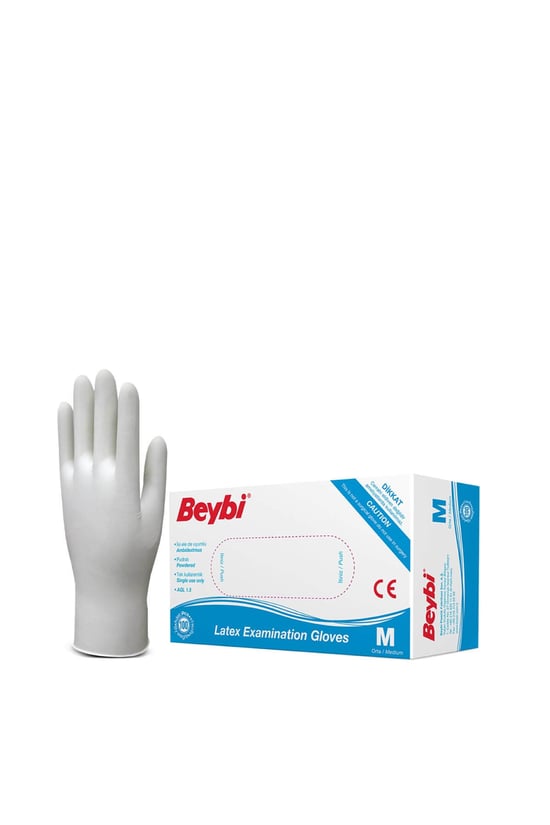 Beybi Pudralı Lateks Muayene Eldiveni M Beden Beyaz 100'lü
