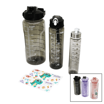 Baysa-1315 (3pcs & Şeffaf Renkli=500-900-2000ml) Pipetli Motivasyon Suluk Matara (telefonluklu)