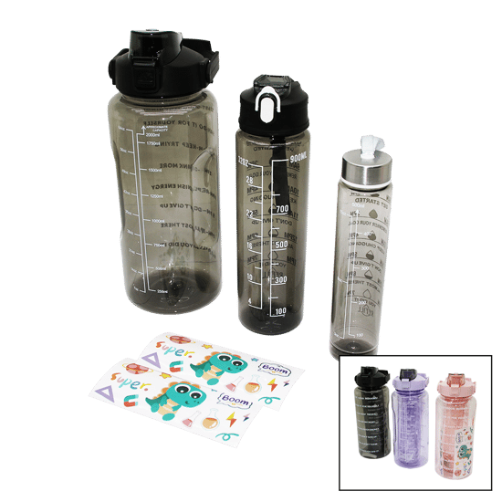 Baysa-1315 (3pcs & Şeffaf Renkli=500-900-2000ml) Pipetli Motivasyon Suluk Matara (telefonluklu)