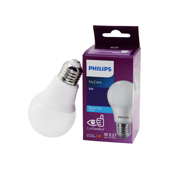 Phılıps Code-305144 00 Mycare Essential ( 8w=60w ) ( E27 ) Led Ampul ( 720 Lumen & 6500k Beyaz Işık ) ( 12000 Saate Varan Ömür )