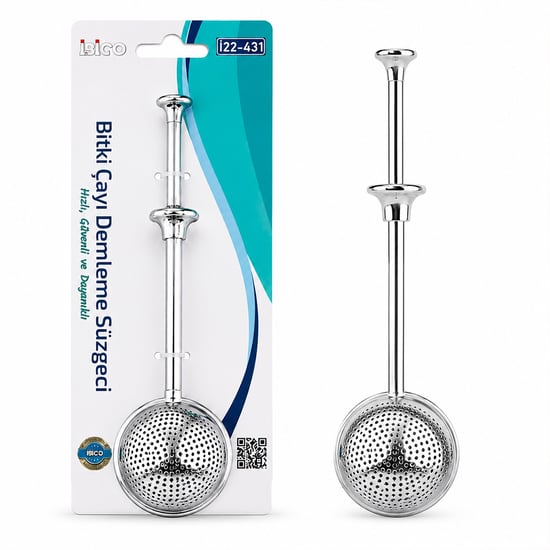 İ22-431 ( Saplı & Top Hazneli ) Bitki Çay Demleme Süzgeç ( Paslanmaz Çelik ) ( Çap : 5cm )
