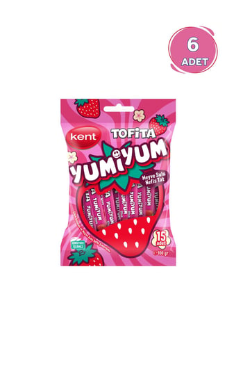 Kent Tofita Yumiyum Çilek Aromalı Şeker 100 G - 6 Poşet
