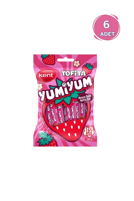Kent Tofita Yumiyum Çilek Aromalı Şeker 100 G - 6 Poşet