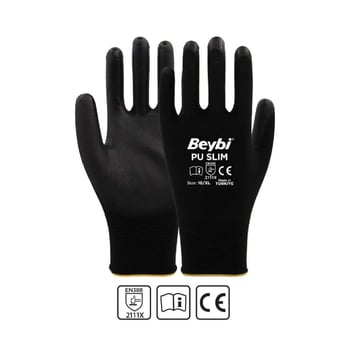 Beybi Pu Touch Siyah Poliüretan Kaplı Polyester Örme Nitril Iş Eldiveni 9 Beden