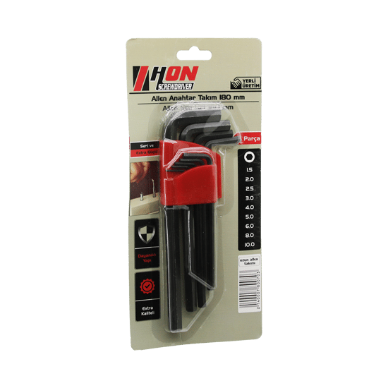 Hon ( 9pcs ) ( Siyah ) ( Uzun & Düz ) ( 180mm ) Alyan ( Allen ) Anahtar Takımı ( Brkt-800703 )