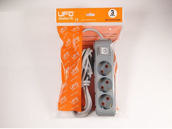 Ufo 3'lü 2 Metre Anahtarlı Grup Priz Gri