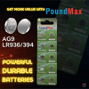 10x Ag9 (lr45, Lr936, 394) 1.5v - Poundmax Alkalin Düğme Piller | 1x 10 Lu Paket