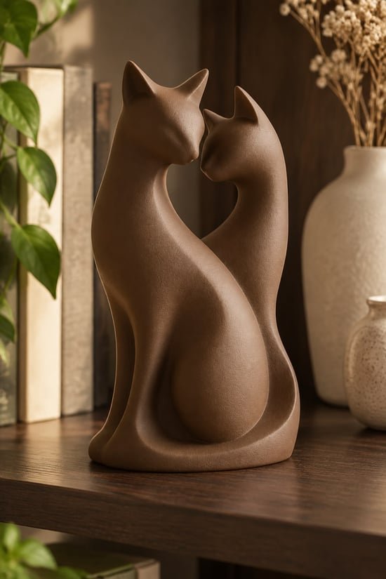 Kedi Çifti Biblo — Minimalist Dekorasyon Kahverengi
