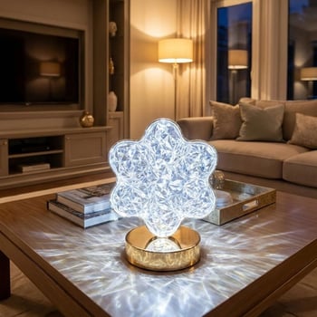 Buffer® Çiçek Model Kristal Led Masa Lambası – Dokunmatik, 3 Renk İşık Modlu, Şarjlı Mini Dekoratif