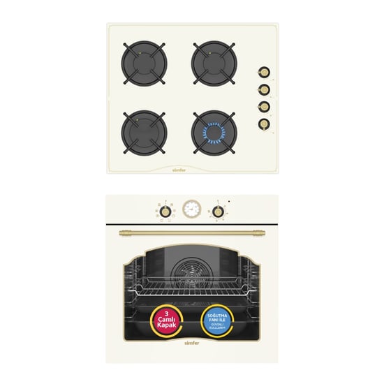 Simfer 9 Fonksiyon Retro Bej 2'li Ankastre Set (fırın + Ocak)