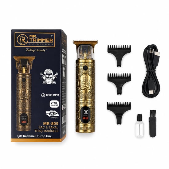 Mr.trimmer Mr-809 Saç & Sakal Kesme Traş Makinesi ( 3 Farklı Kesim ) ( Usb Şarjlı ) ( 5w & 1200mah & 800rpm ) ( Çift Kademeli Turbo Güç )