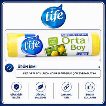 Life Limon Kokulu Orta Boy Büzgülü Çöp Torbası 10'Lu