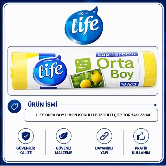 Life Limon Kokulu Orta Boy Büzgülü Çöp Torbası 10'lu