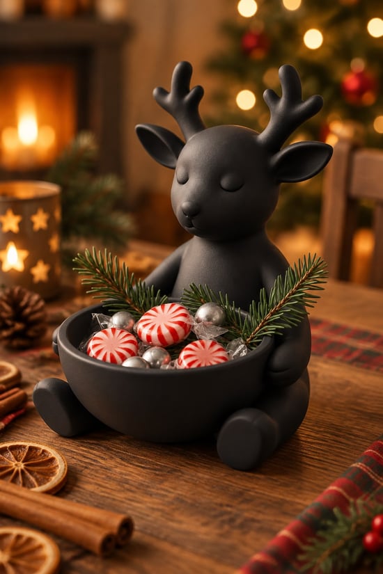 Ren Geyiği Figürlü Çok Amaçlı Kase – Noel Sunum Kabı Siyah