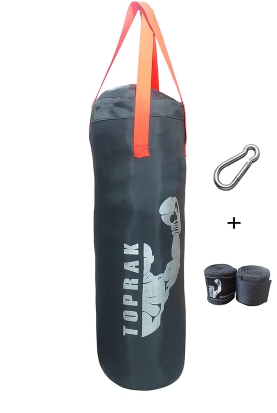 Diji Baby Boks Torbası Eldiven, Karabina ve Bandaj Hediyeli İçi Dolu 50x20 Cm Füme