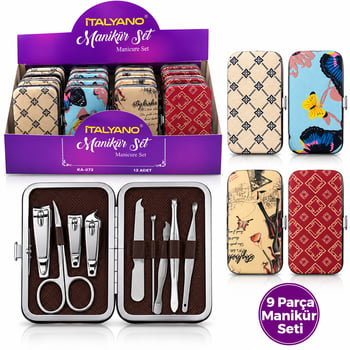 İtalyano Ka-072 ( 7pcs & Krom ) Manikür & Pedikür Bakım Seti ( Desenli Model Çantalı )