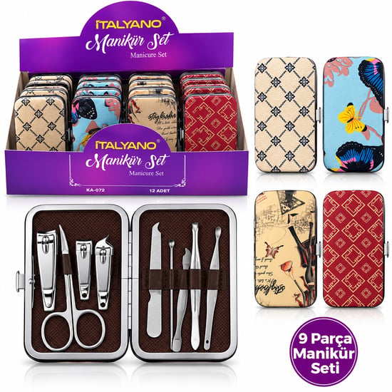 İtalyano Ka-072 ( 7pcs & Krom ) Manikür & Pedikür Bakım Seti ( Desenli Model Çantalı )