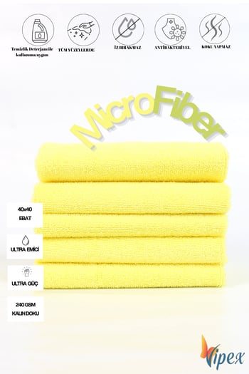 Vipex 40x40 cm Ultra Emiciliğe Sahip 240 Gsm Mikrofiber Bez Sarı Renk