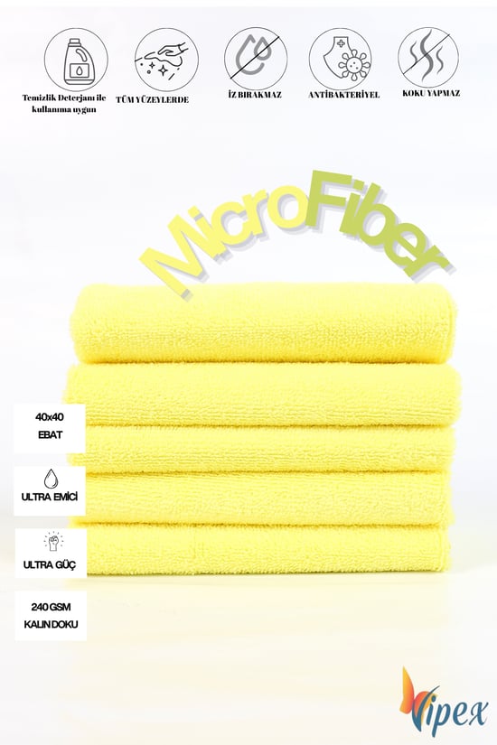 Vipex 40x40 cm Ultra Emiciliğe Sahip 240 Gsm Mikrofiber Bez Sarı Renk
