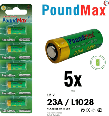 Poundmax 5 Adet 23a 12 V Alkali Pil, 23ae, A23, Lrv08, Mn21, V23ga, A23s, L1028, 8lr932, P23ga,