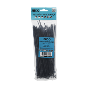 İ13-015 ( Siyah ) ( 3.6x200mm ) ( Plastik ) Cırt Kelepçe ( Kablo Bağı ) ( 100pcs )