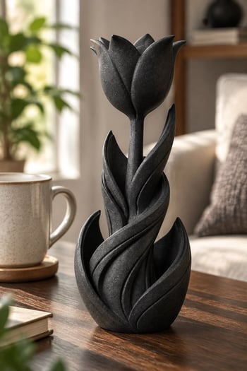 Spiral Lale Çiçeği Figürlü Dekoratif Biblo Siyah