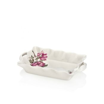 Noble Life Menekşe Desenli Porselen Kulplu Dikdörtgen Servis Tabağı 22 Cm
