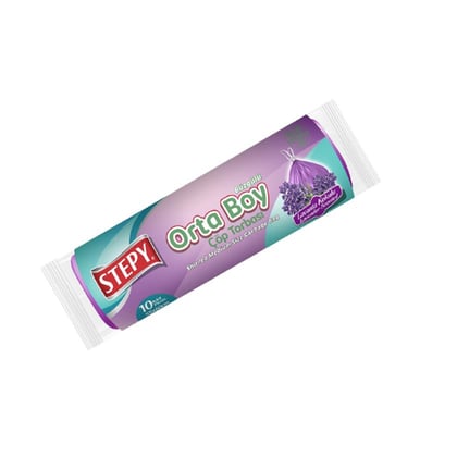Stepy Çöp Torbası Büzgülü Orta Boy Lavanta 10'lu
