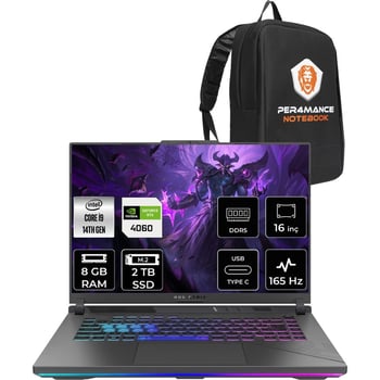 Asus Rog Strix G16 İ9 14900hx Rtx 4060 Gaming Laptop 8gb Ram 2tb Ssd 16" Fhd+ 165hz Freedos + Per4 Ç