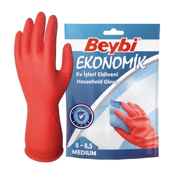 Beybi Ekonomik Ev Işleri Ve Bulaşık Eldiveni 8-8,5 Beden Kırmızı