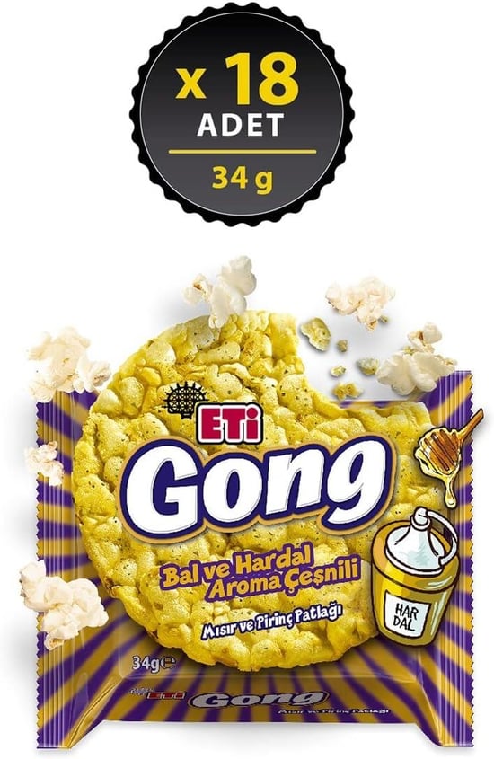 Eti Gong Bal ve Hardal Aroma Çeşnili Mısır ve Pirinç Patlağı 34 G