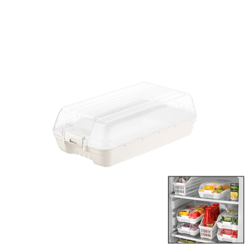 Dünya Dp-07412-101 ( Kar Beyaz ) Şeffaf Plastik Buzdolabı Organizeri Kapaklı ( 320x183x103mm )